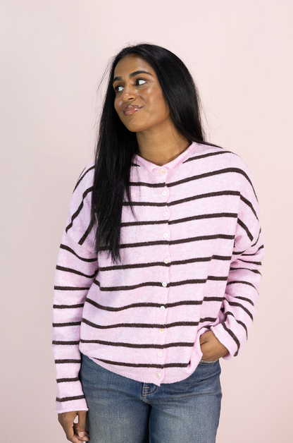 Striped Piper Cardi Light Pink/Brown