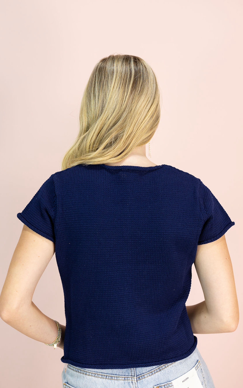 Alana Knit Buttons Top Navy