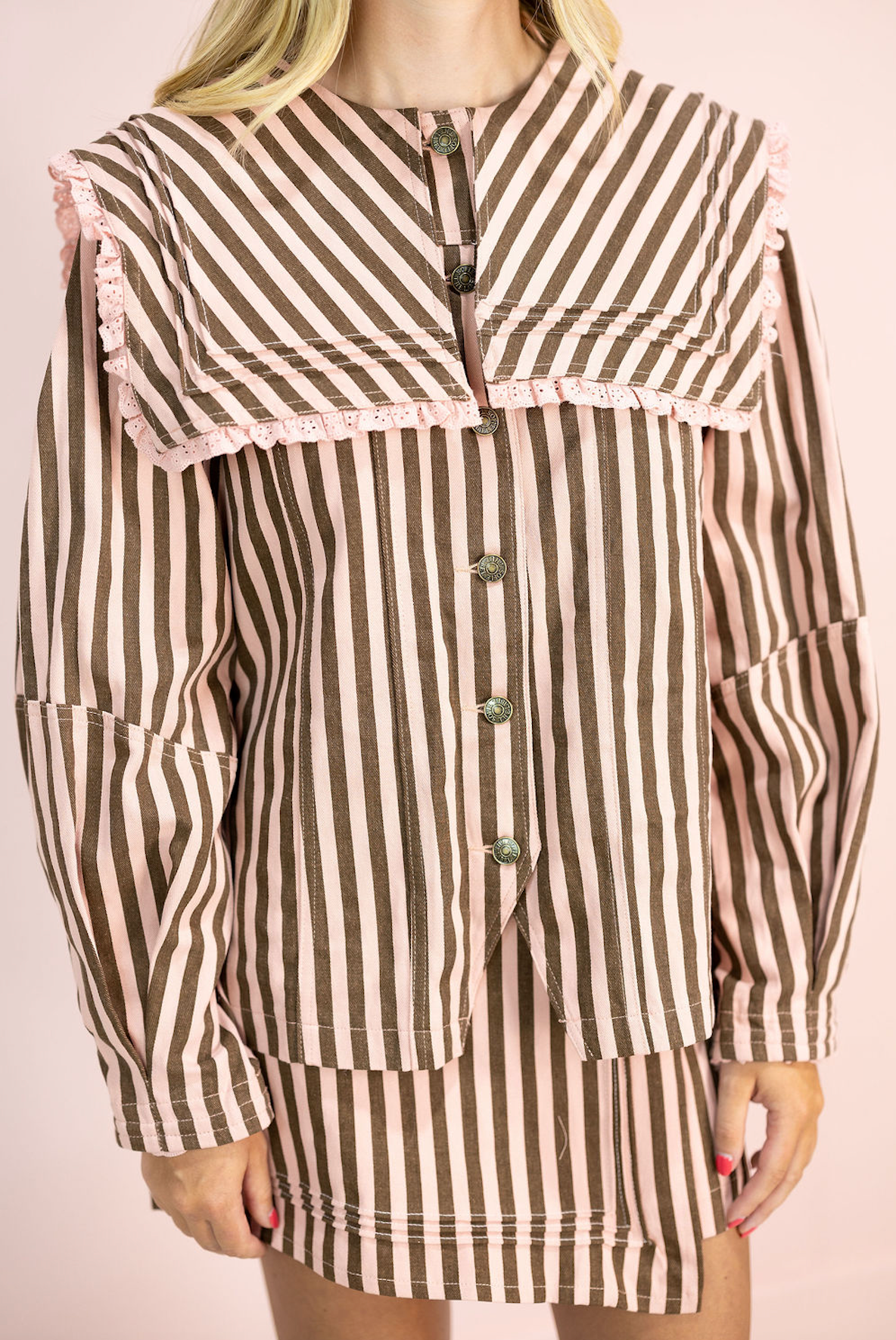 Maggie Pink Stripes Eyelet Jacket
