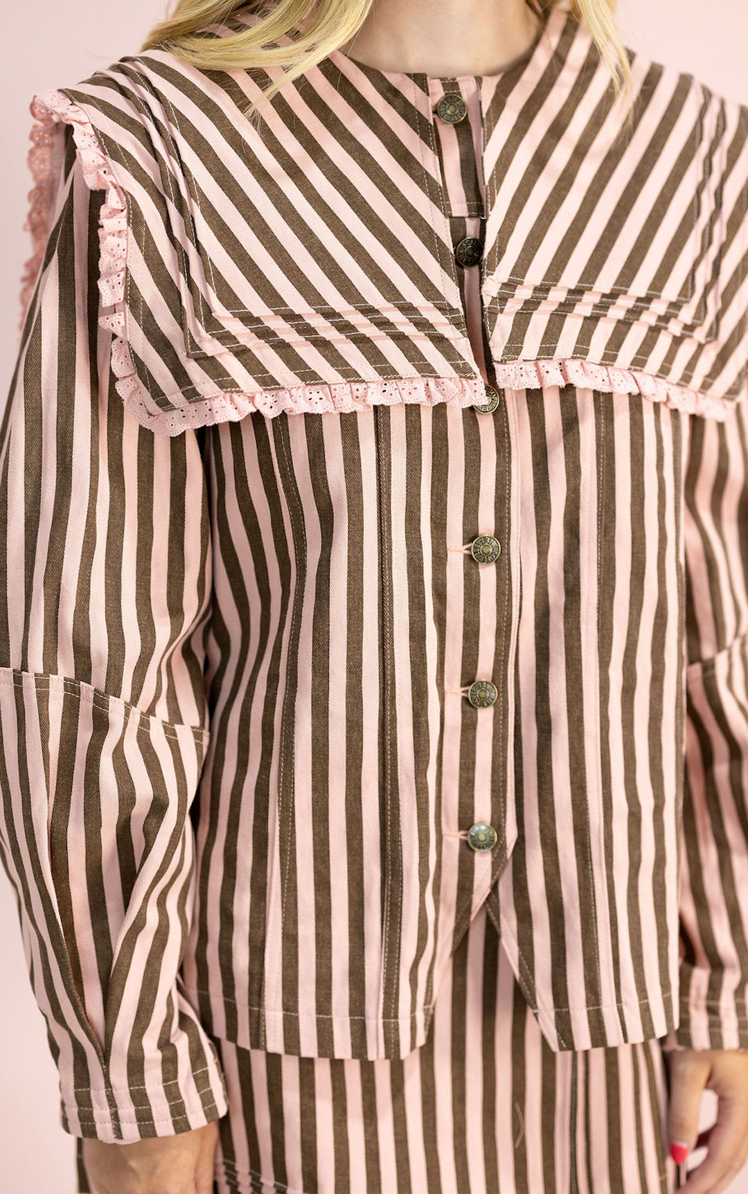 Maggie Pink Stripes Eyelet Jacket