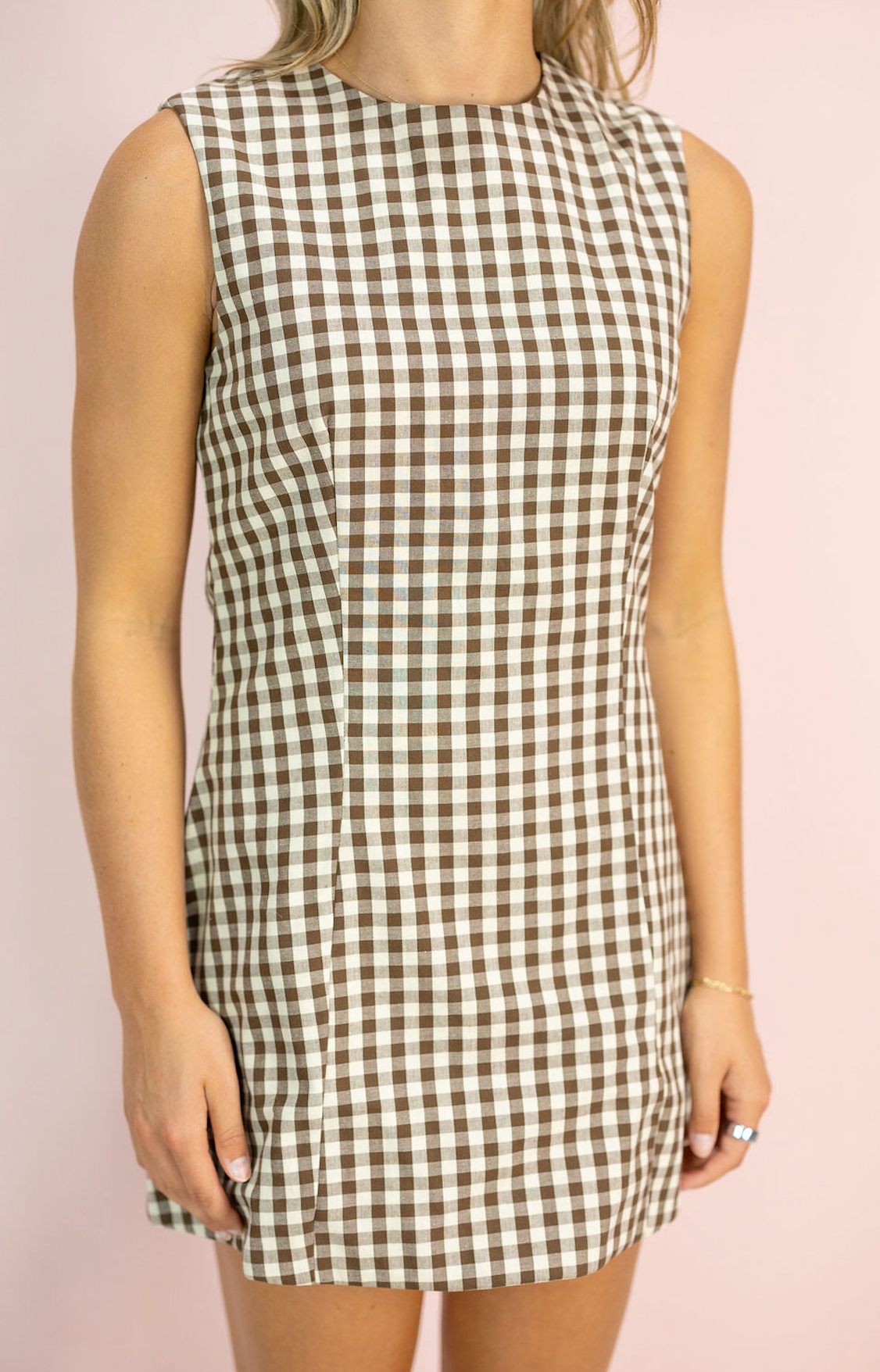 Brown Gingham Mini Dress