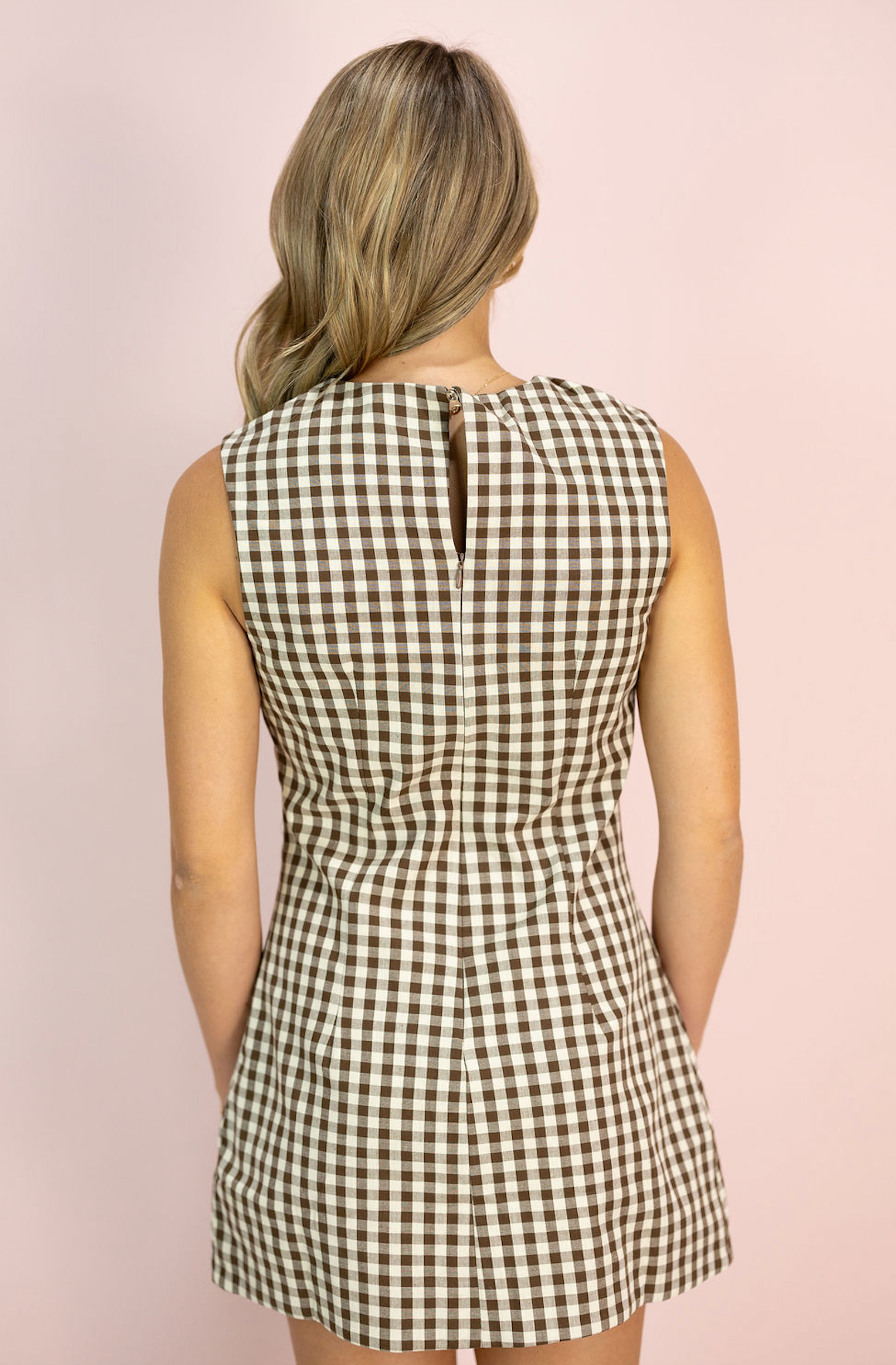 Brown Gingham Mini Dress