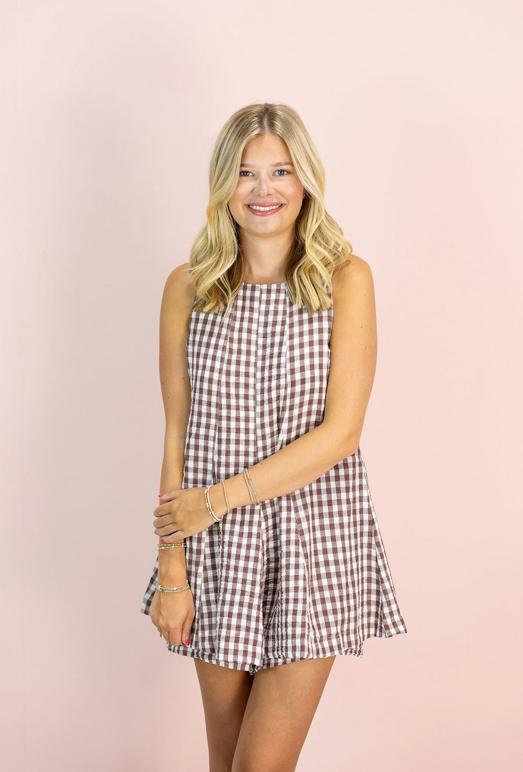 Brown Gingham Romper