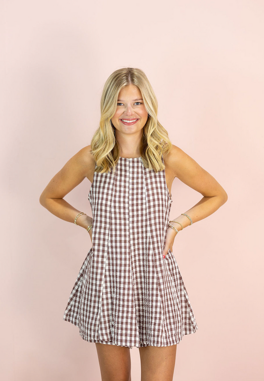 Brown Gingham Romper