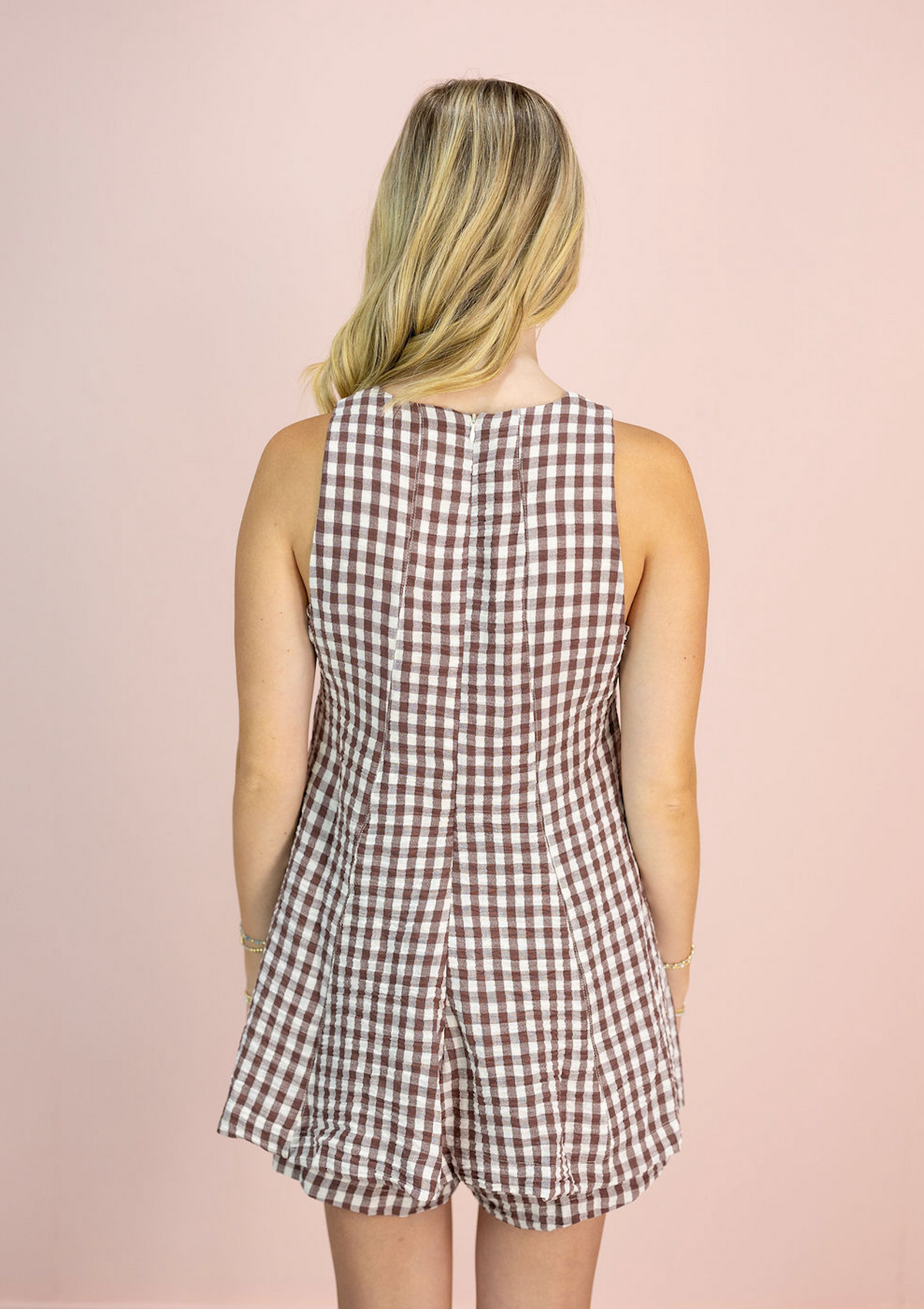 Brown Gingham Romper