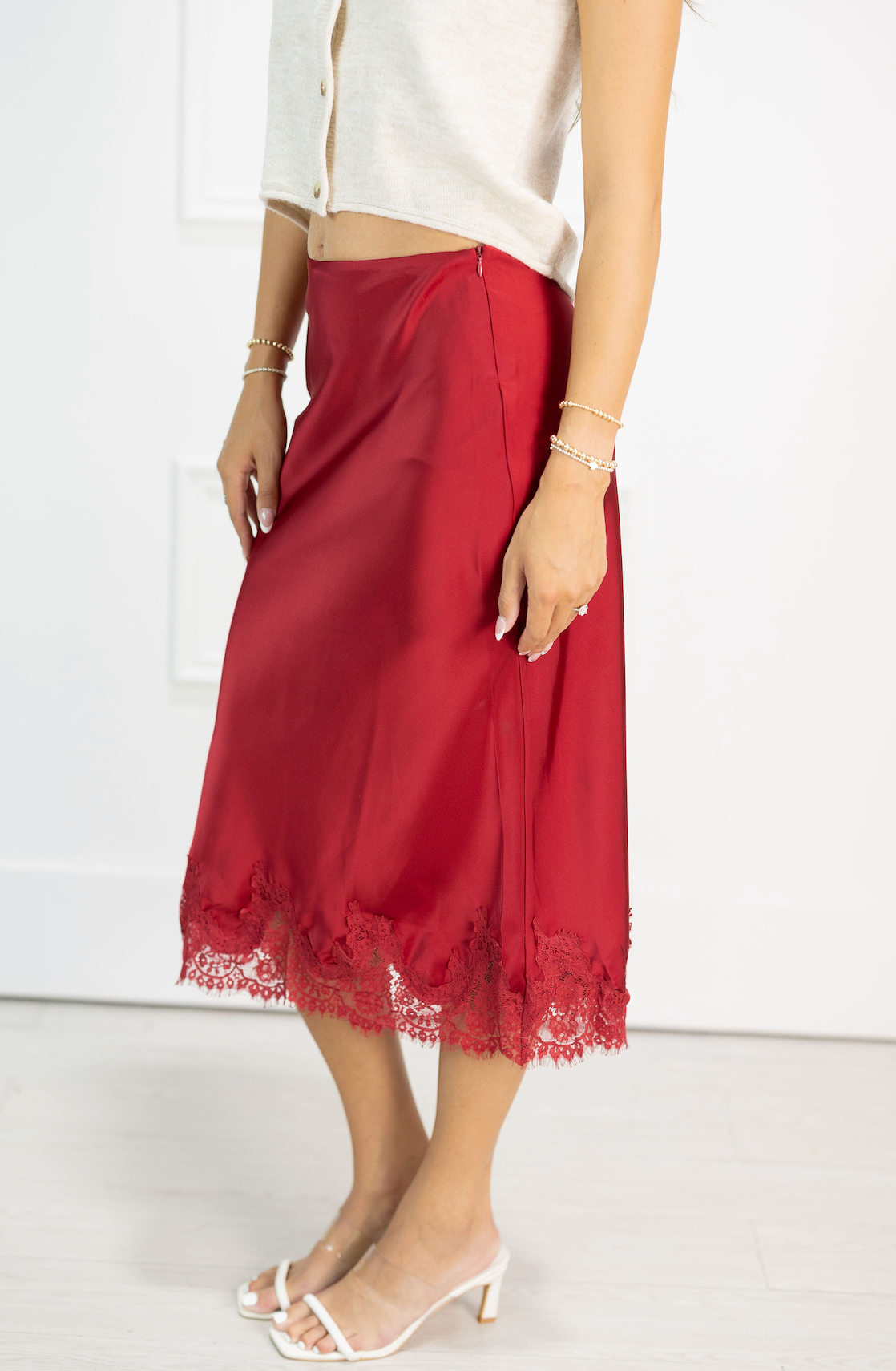 Crimson Lace Hem Skirt