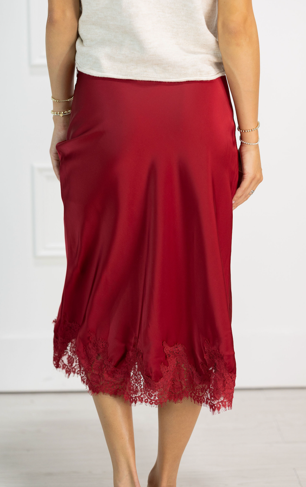 Crimson Lace Hem Skirt