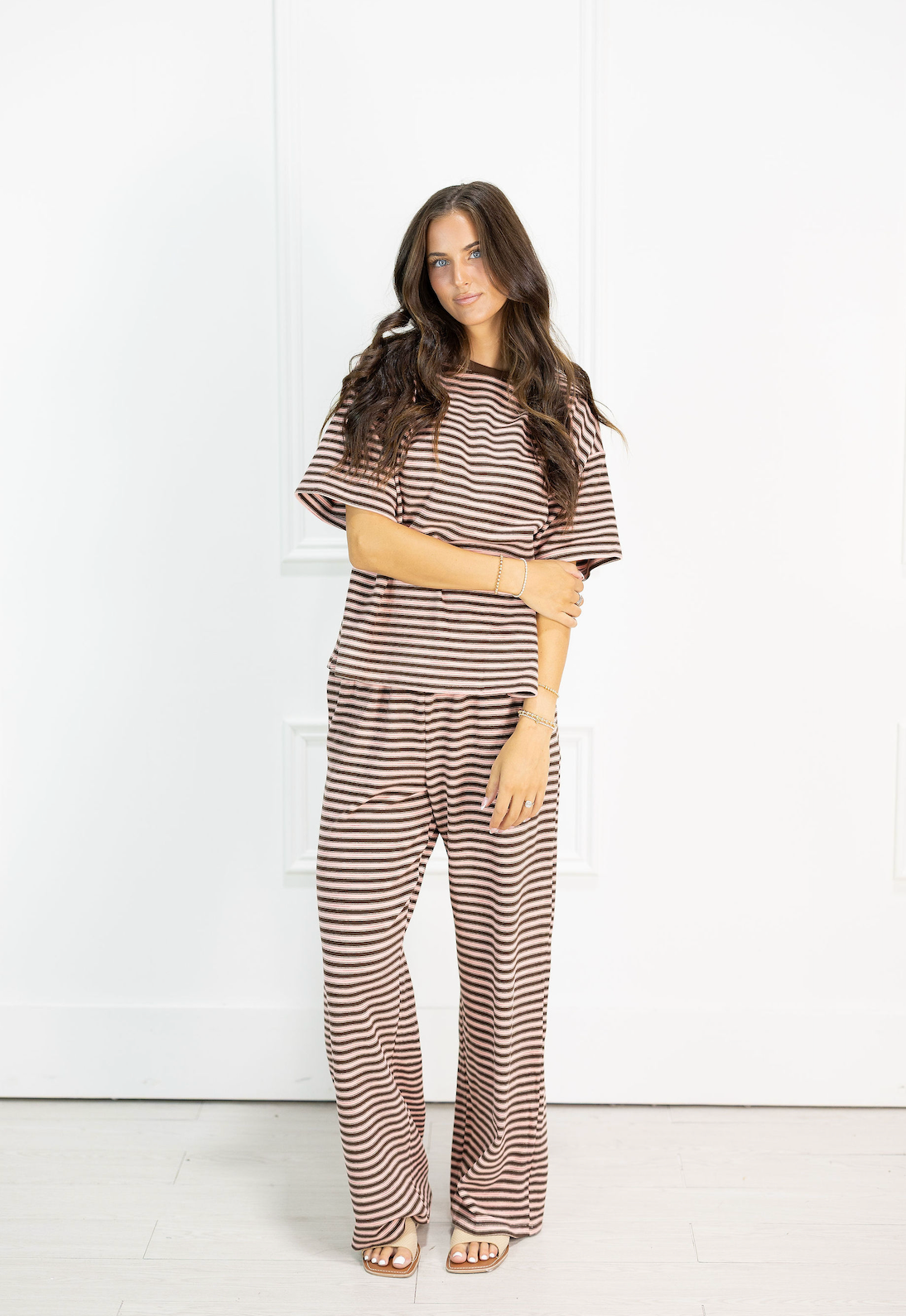 Brushed Knit Stripe Pants Pink