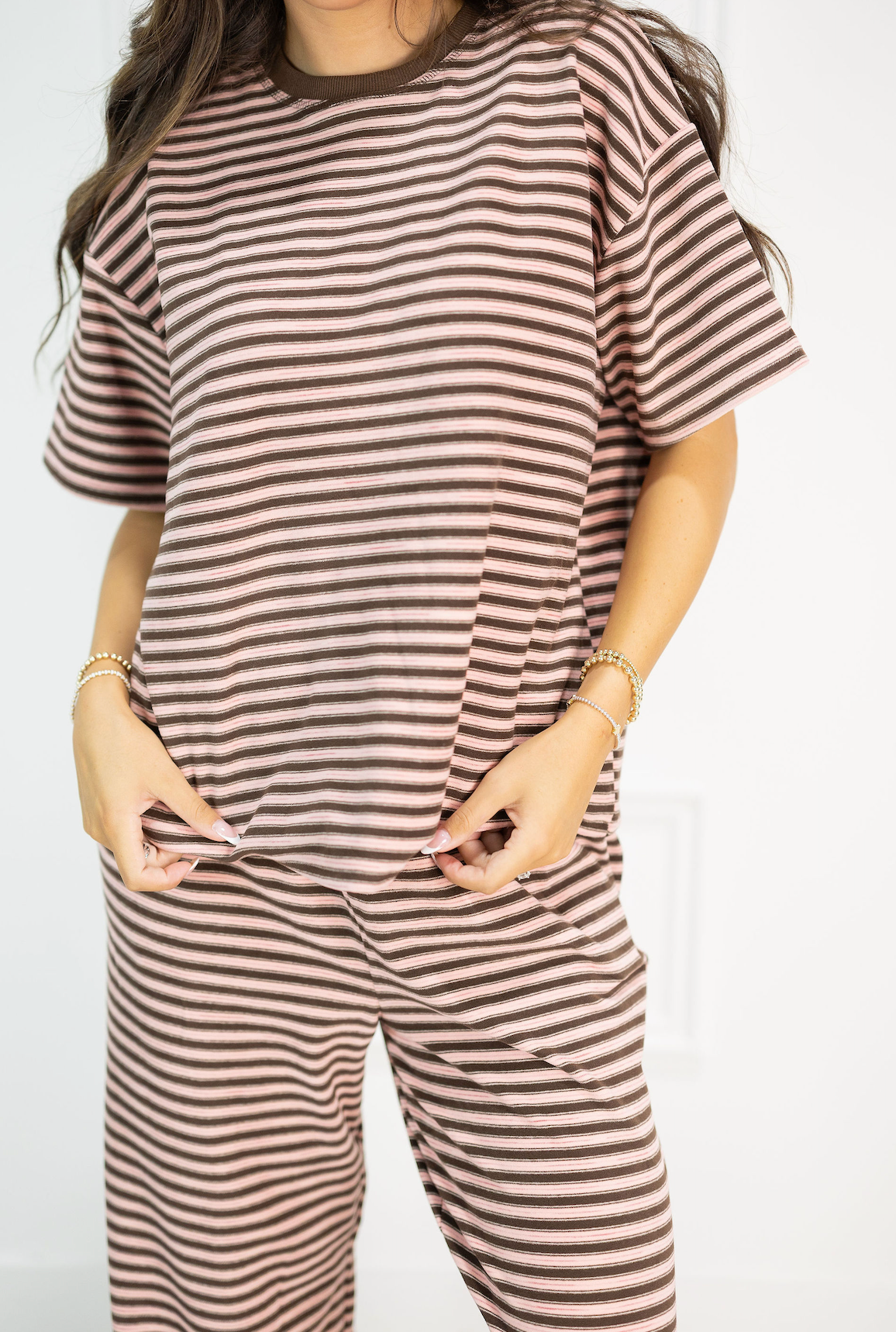 Brushed Knit Stripe Tee Pink