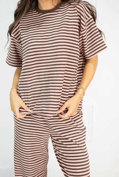Brushed Knit Stripe Pants Pink