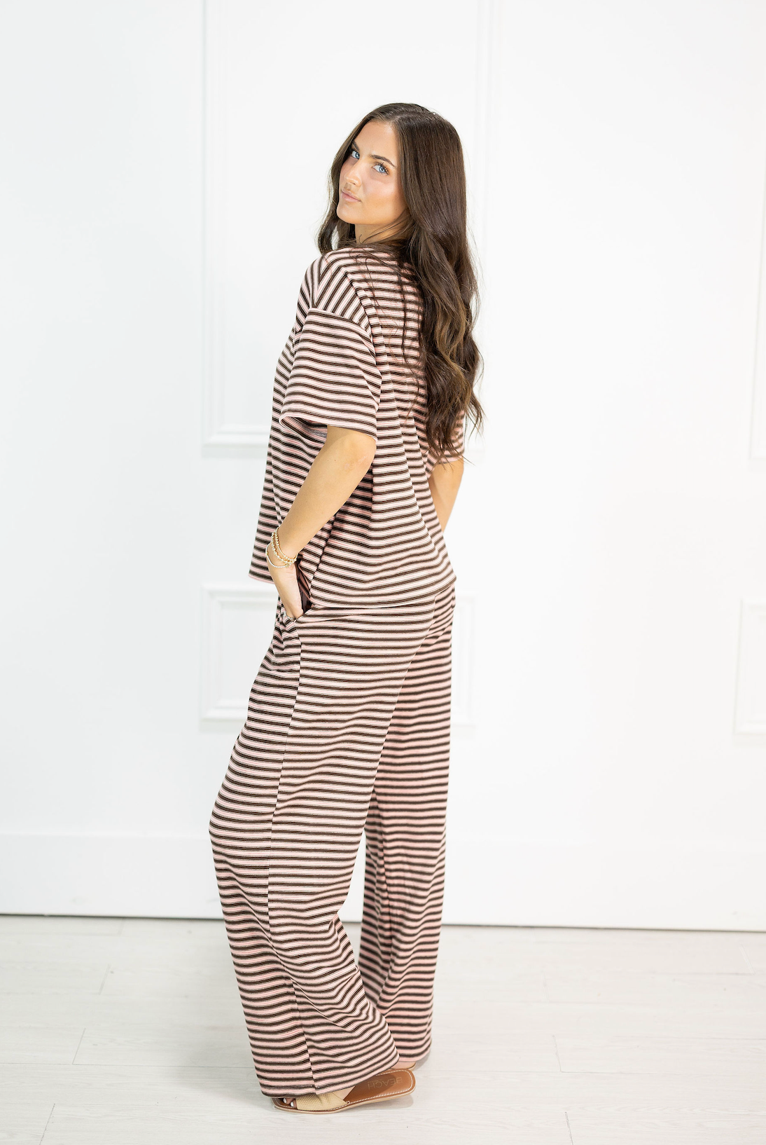 Brushed Knit Stripe Pants Pink