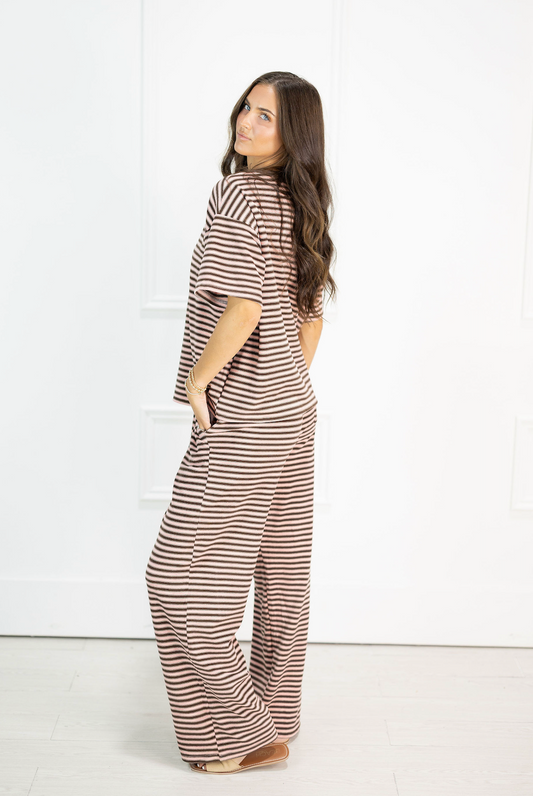 Brushed Knit Stripe Pants Pink