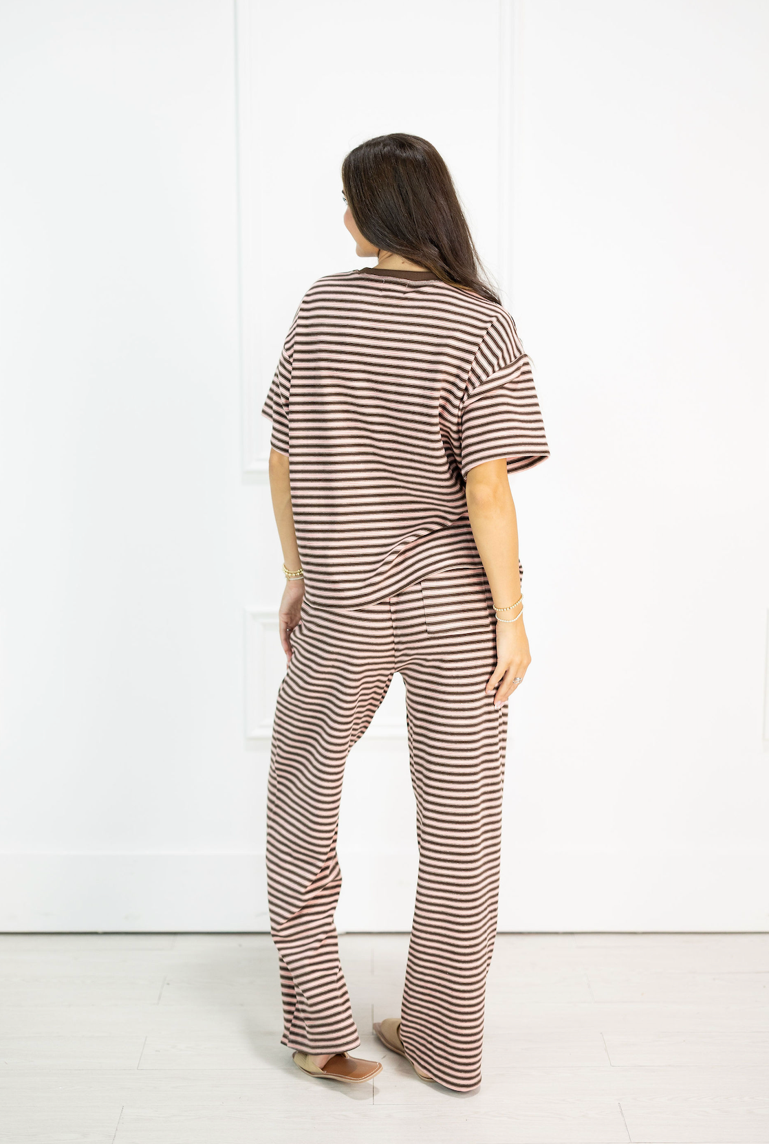 Brushed Knit Stripe Tee Pink