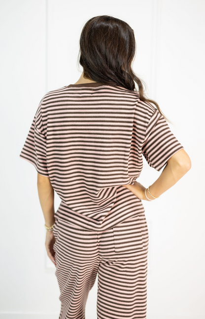 Brushed Knit Stripe Tee Pink
