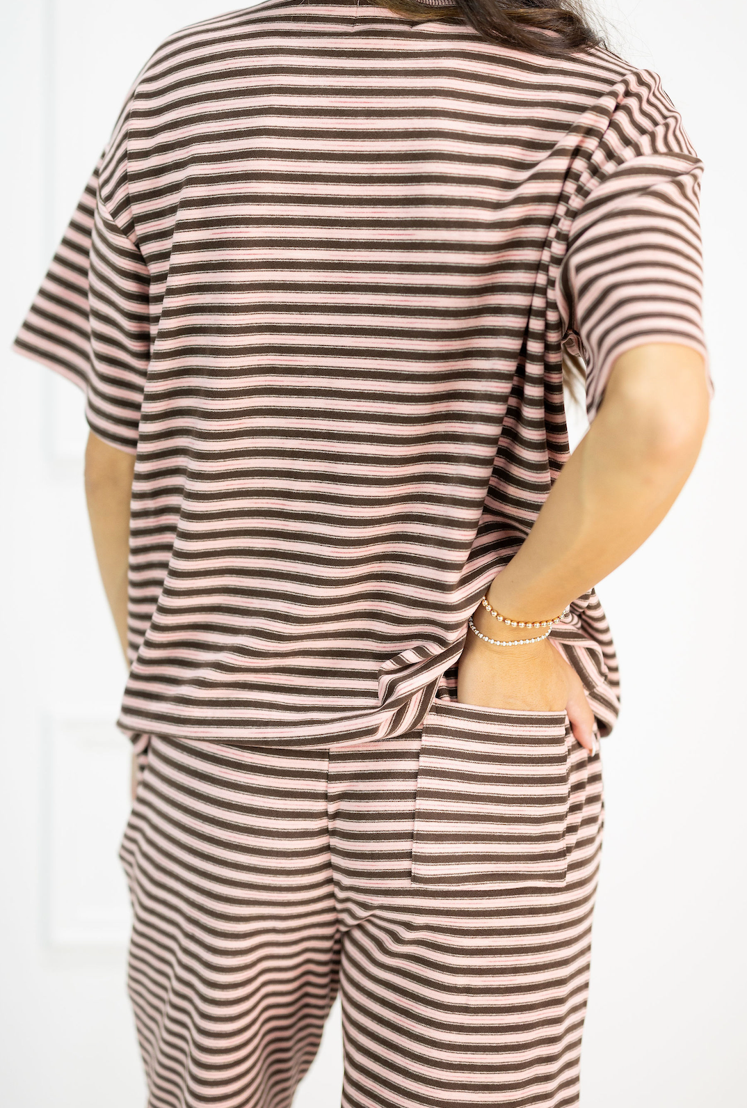 Brushed Knit Stripe Pants Pink