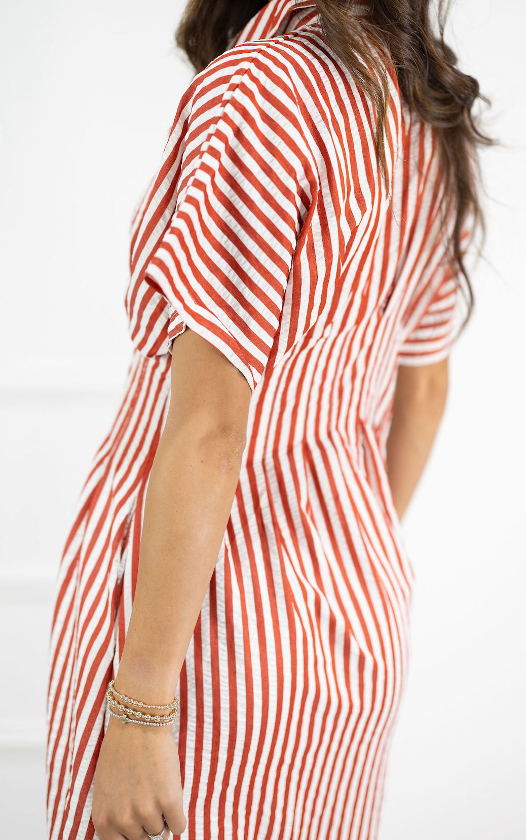 Red Stripes Collared Midi Dress