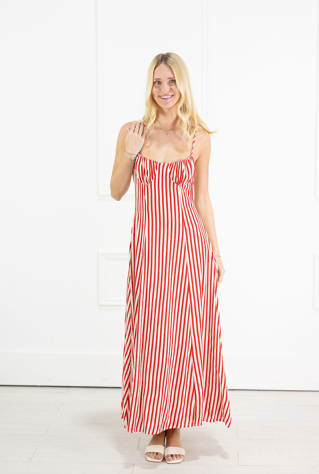 Red Stripe Bustier Midi Dress