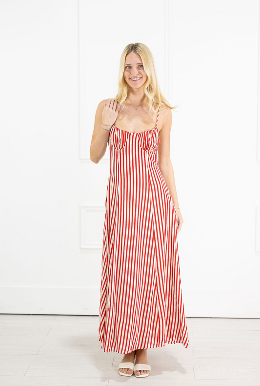 Red Stripe Bustier Midi Dress