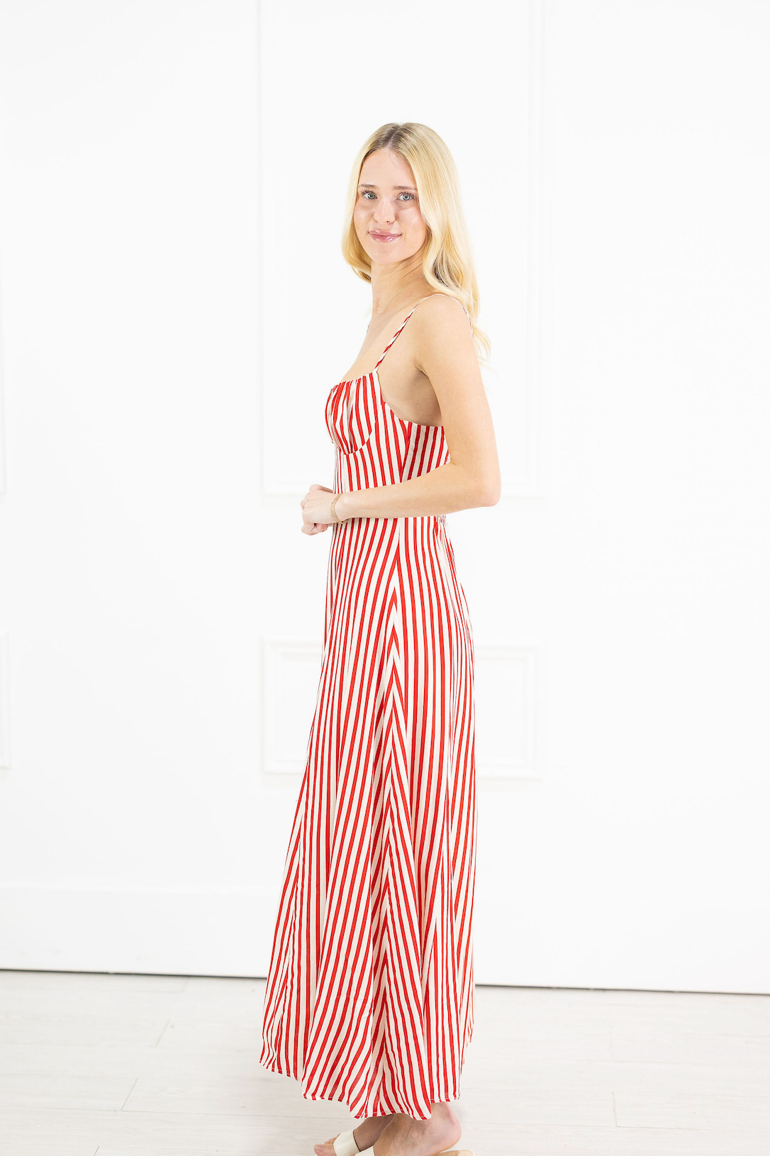 Red Stripe Bustier Midi Dress