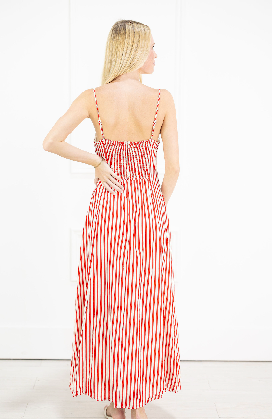 Red Stripe Bustier Midi Dress