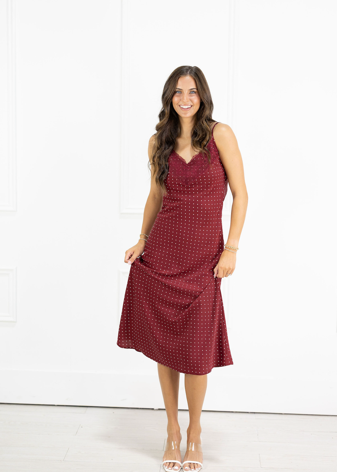 Burgundy Lace Dot Midi Dress