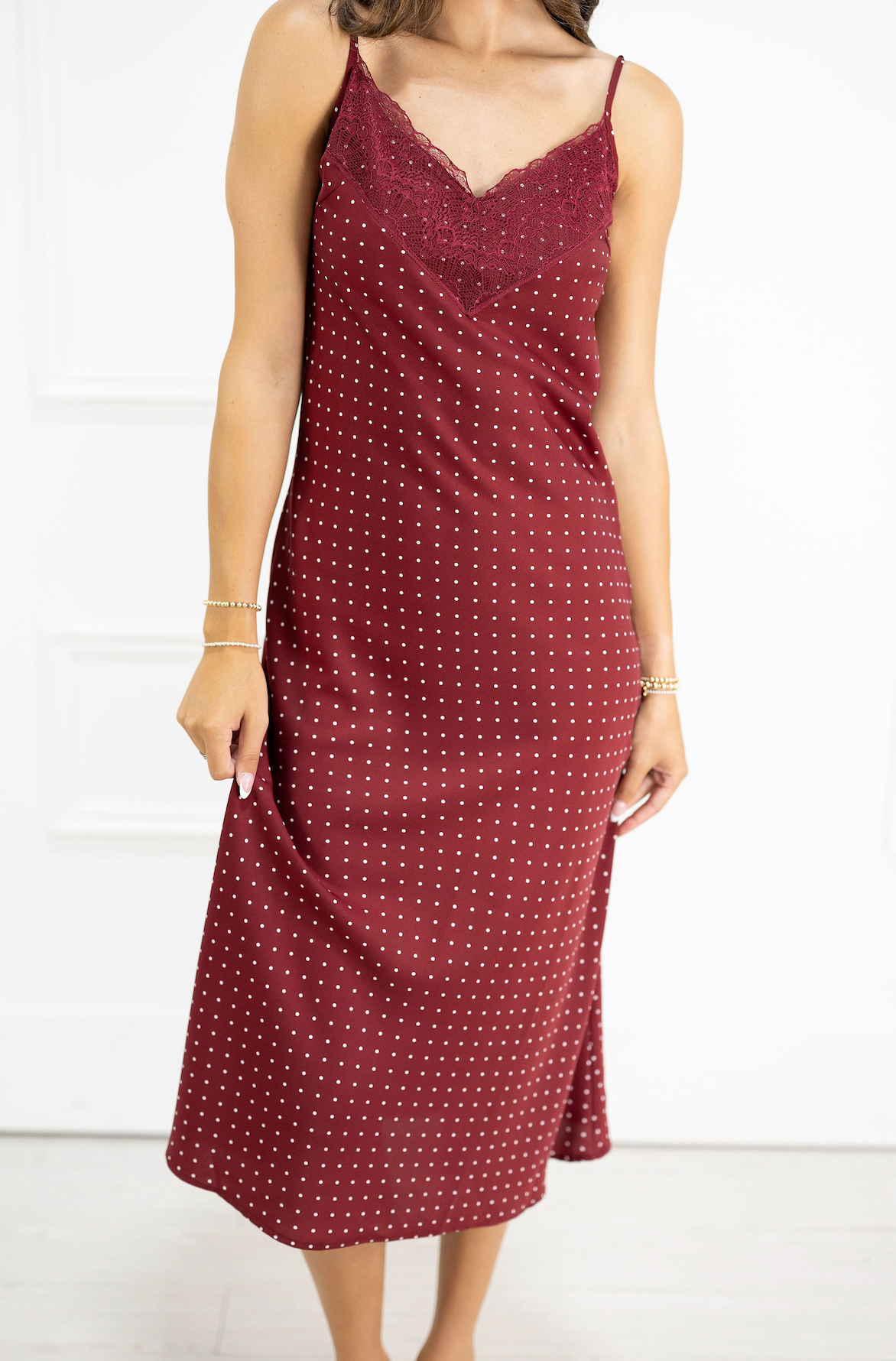 Burgundy Lace Dot Midi Dress