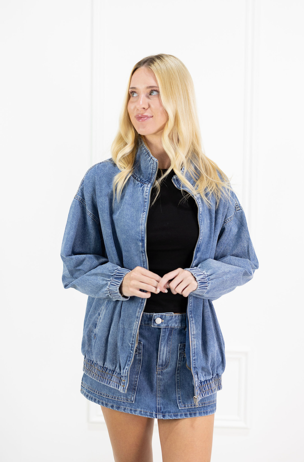 Zipper Oversized Denim Jacket