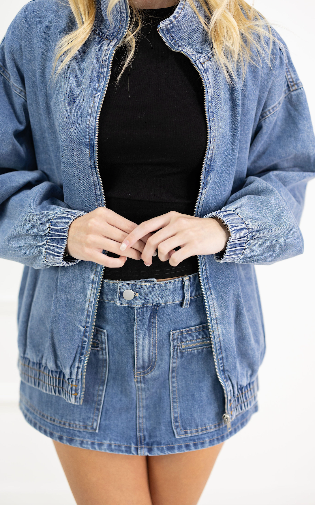 Zipper Oversized Denim Jacket