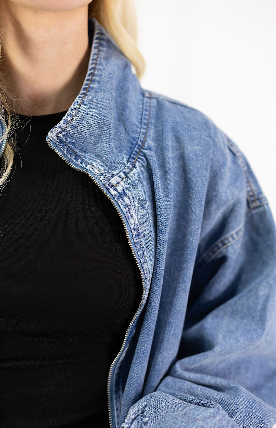 Zipper Oversized Denim Jacket