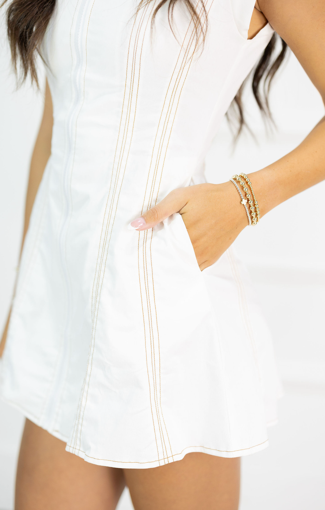 White Zip Up Tailored Dress