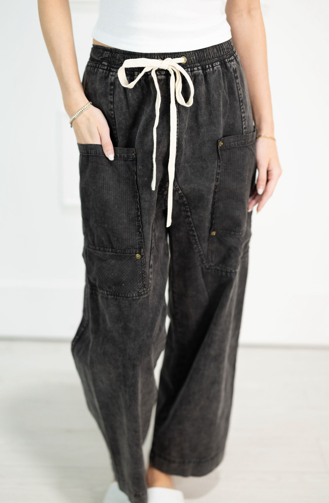Washed Black Side Pocket Pants