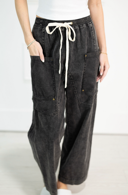 Washed Black Side Pocket Pants