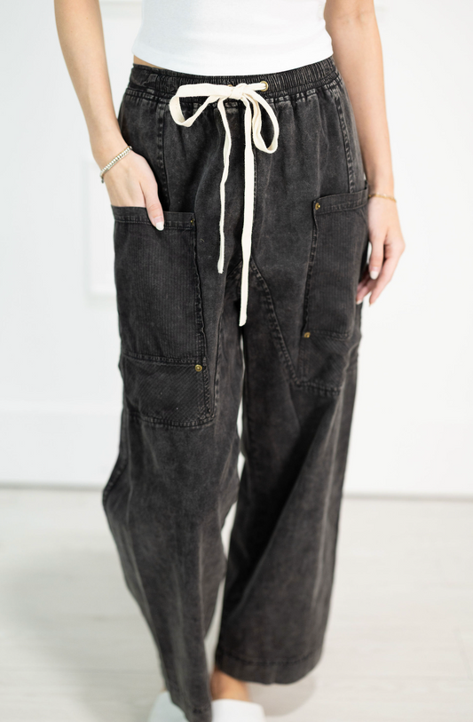 Washed Black Side Pocket Pants