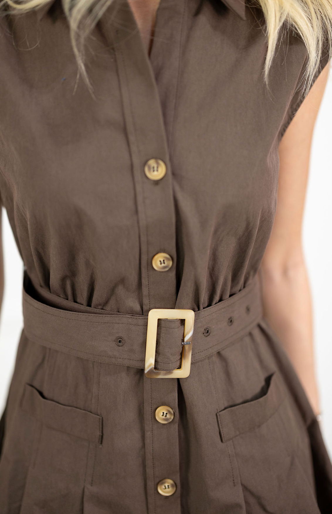 Hanna Brown Belted Dress