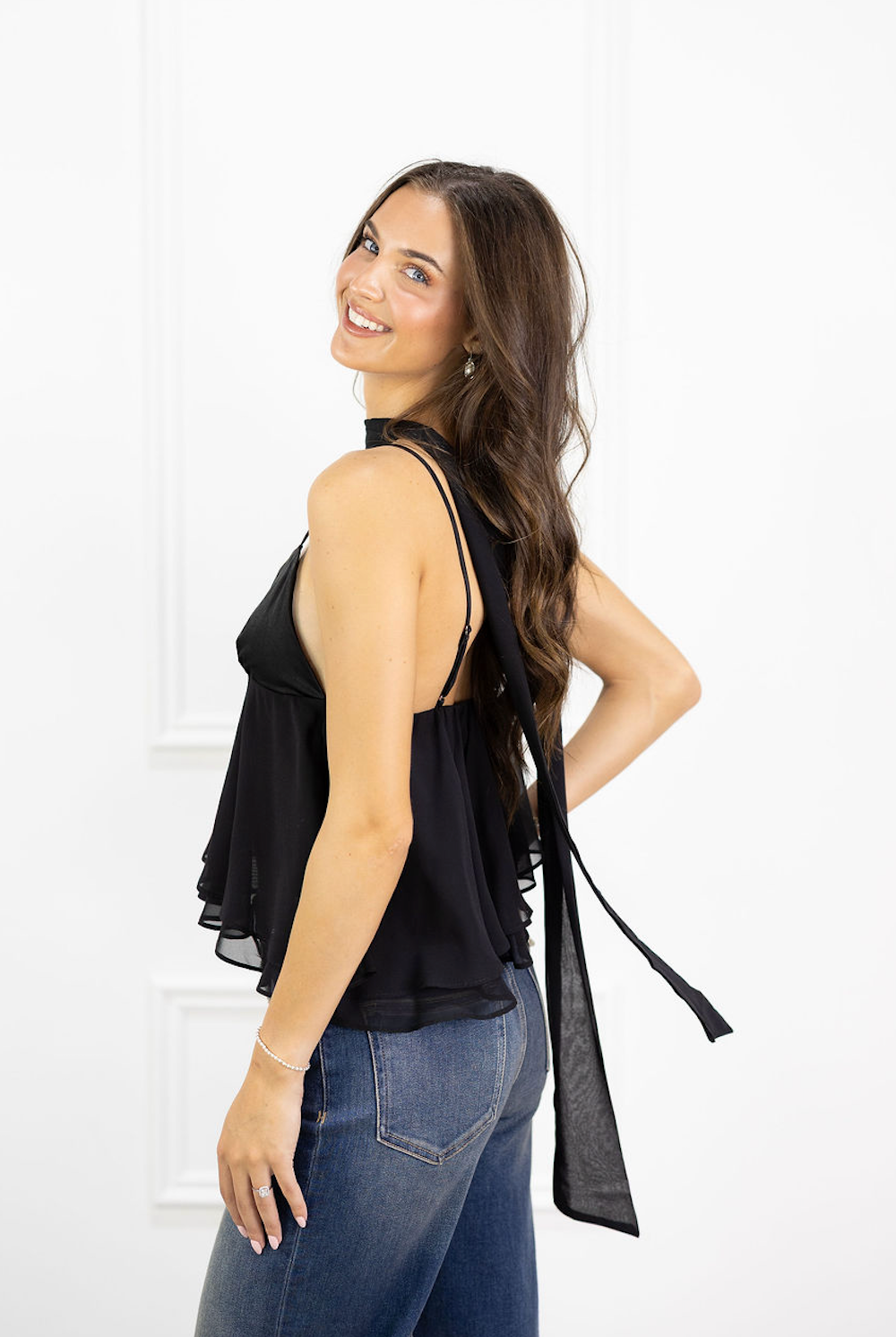 Satin Top w/ Scarf Black