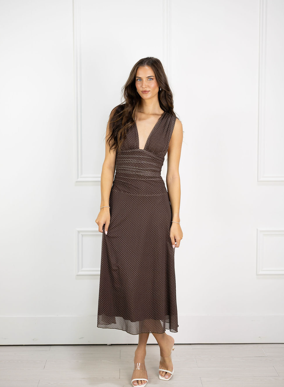 Mesh Plunging Neck Maxi Dress