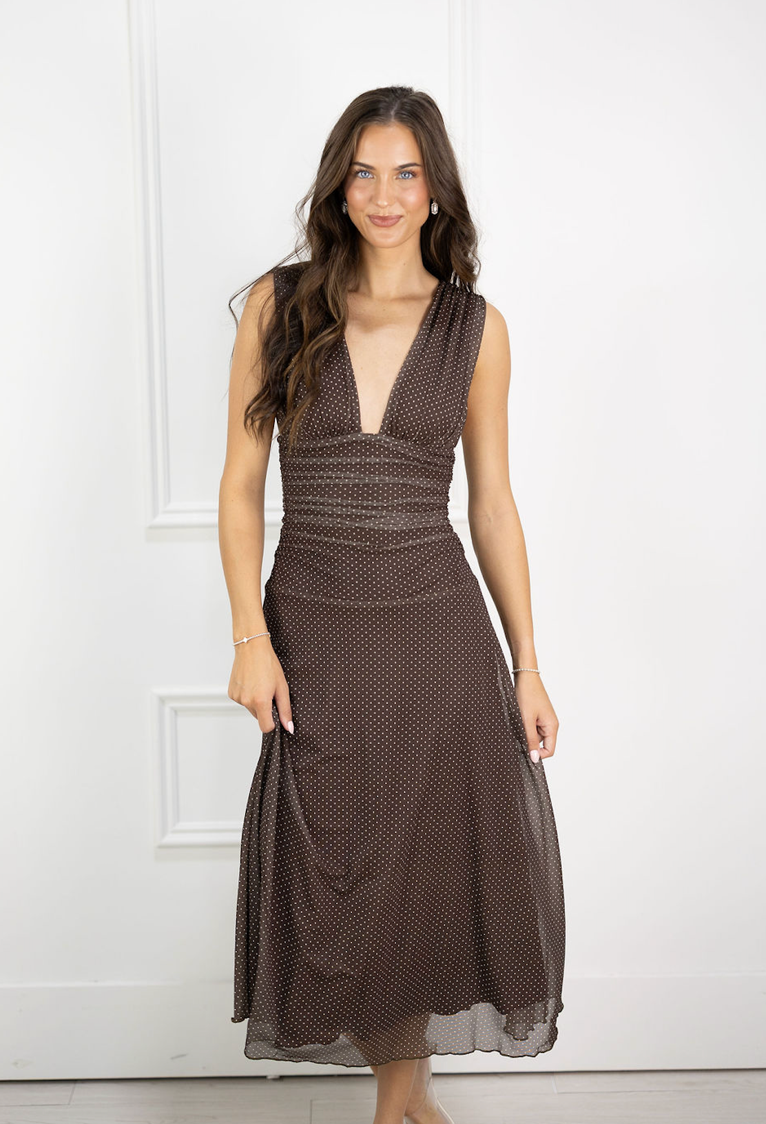 Mesh Plunging Neck Maxi Dress