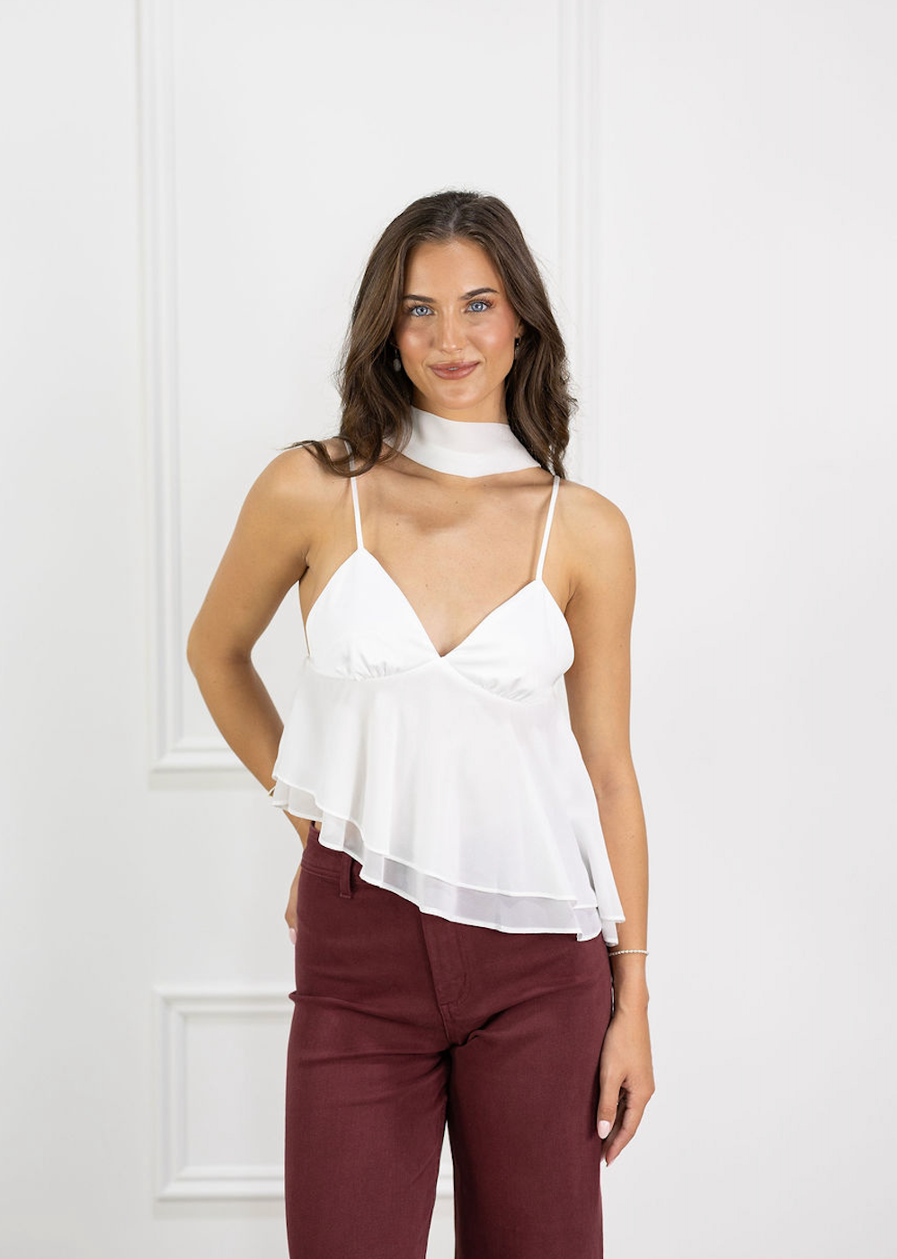 Satin Top w/ Scarf White