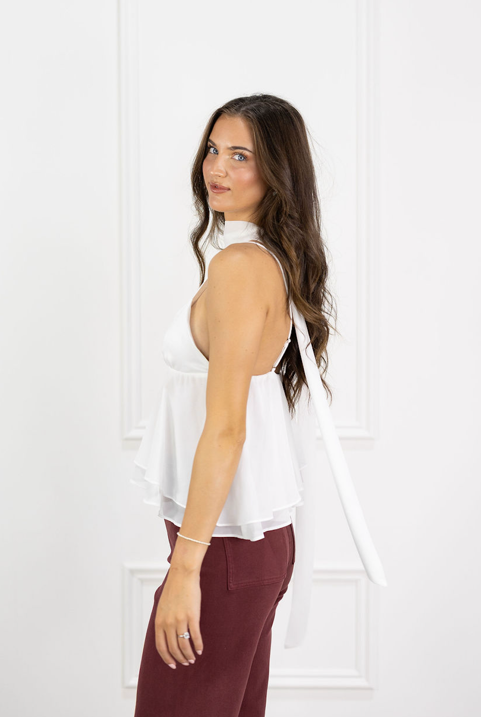 Satin Top w/ Scarf White
