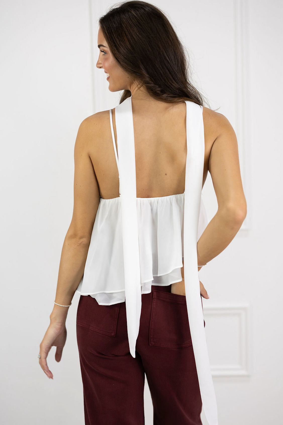 Satin Top w/ Scarf White
