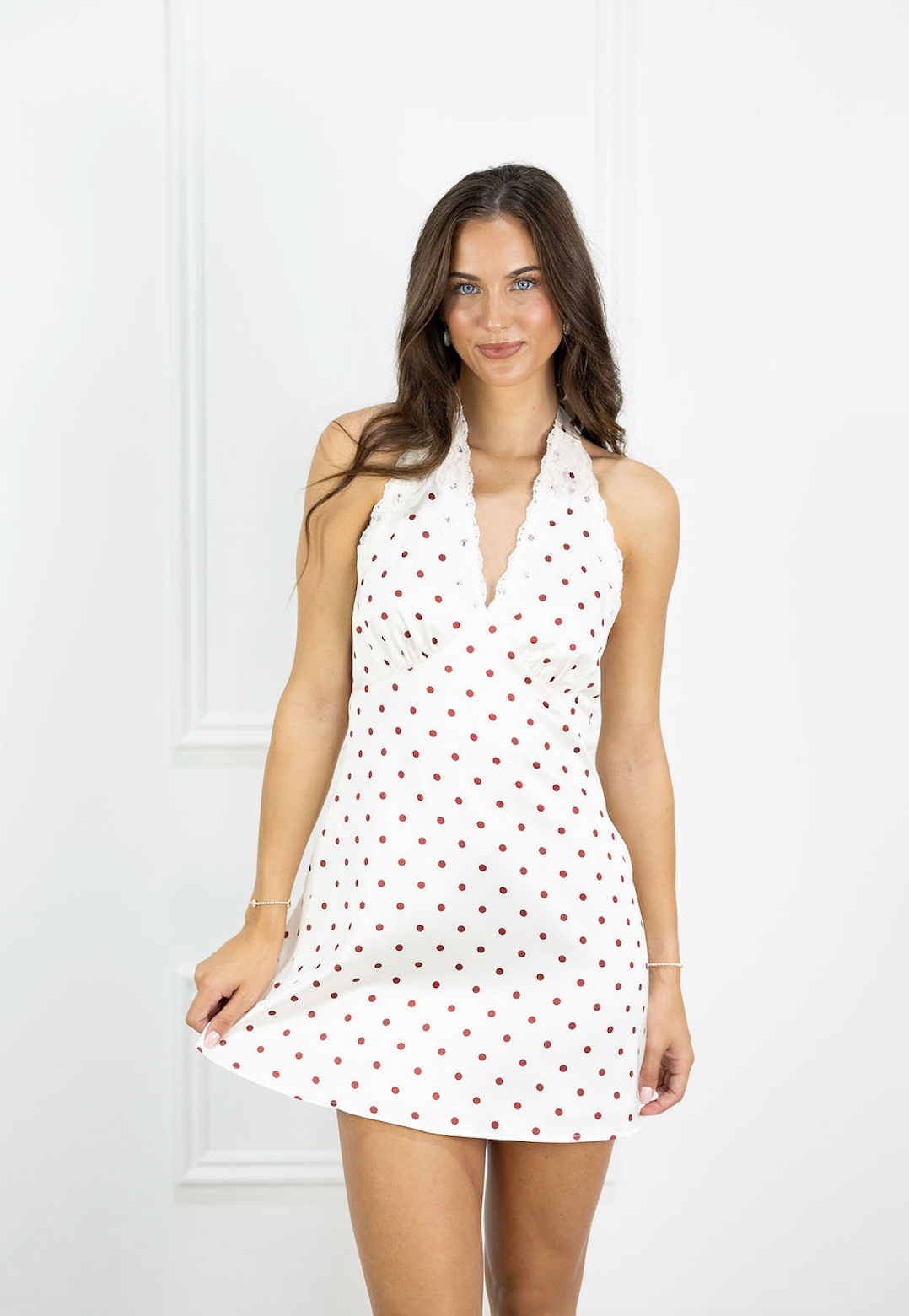 Satin Polka Dot Halter Dress