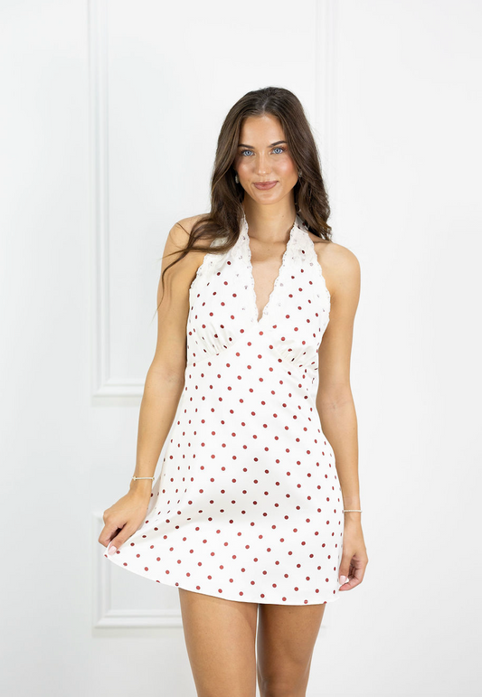 Satin Polka Dot Halter Dress