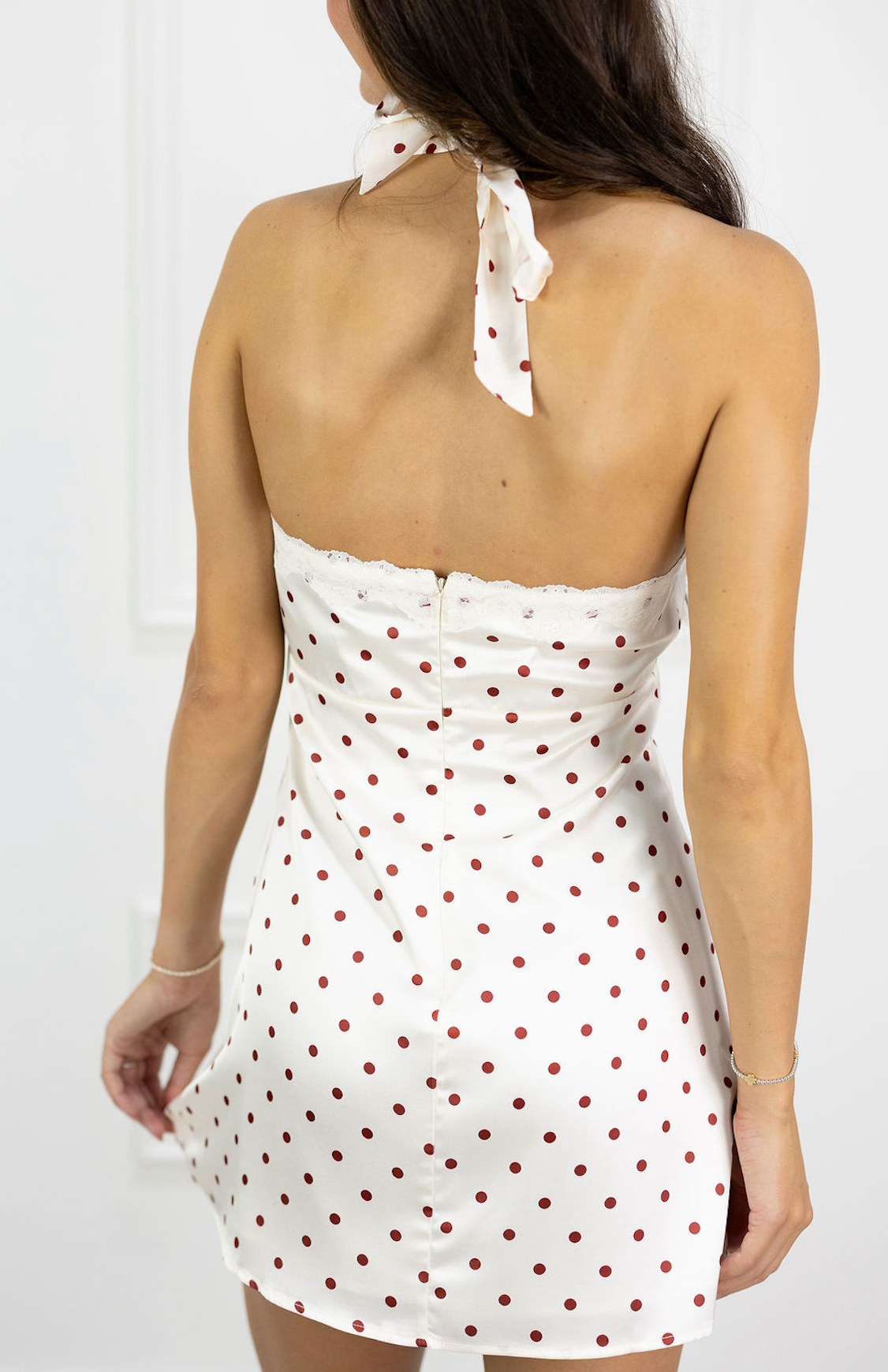 Satin Polka Dot Halter Dress