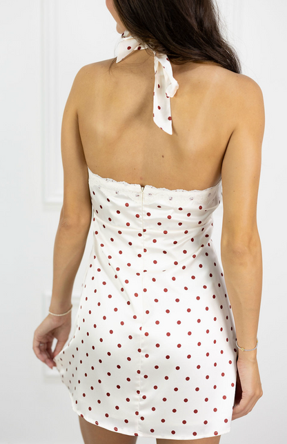 Satin Polka Dot Halter Dress