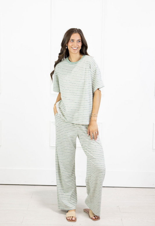 Brushed Knit Stripe Pants Mint