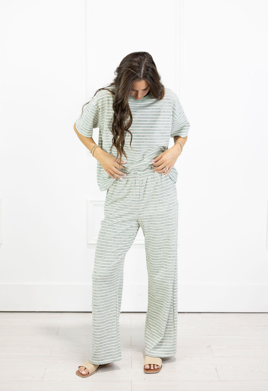 Brushed Knit Stripe Pants Mint