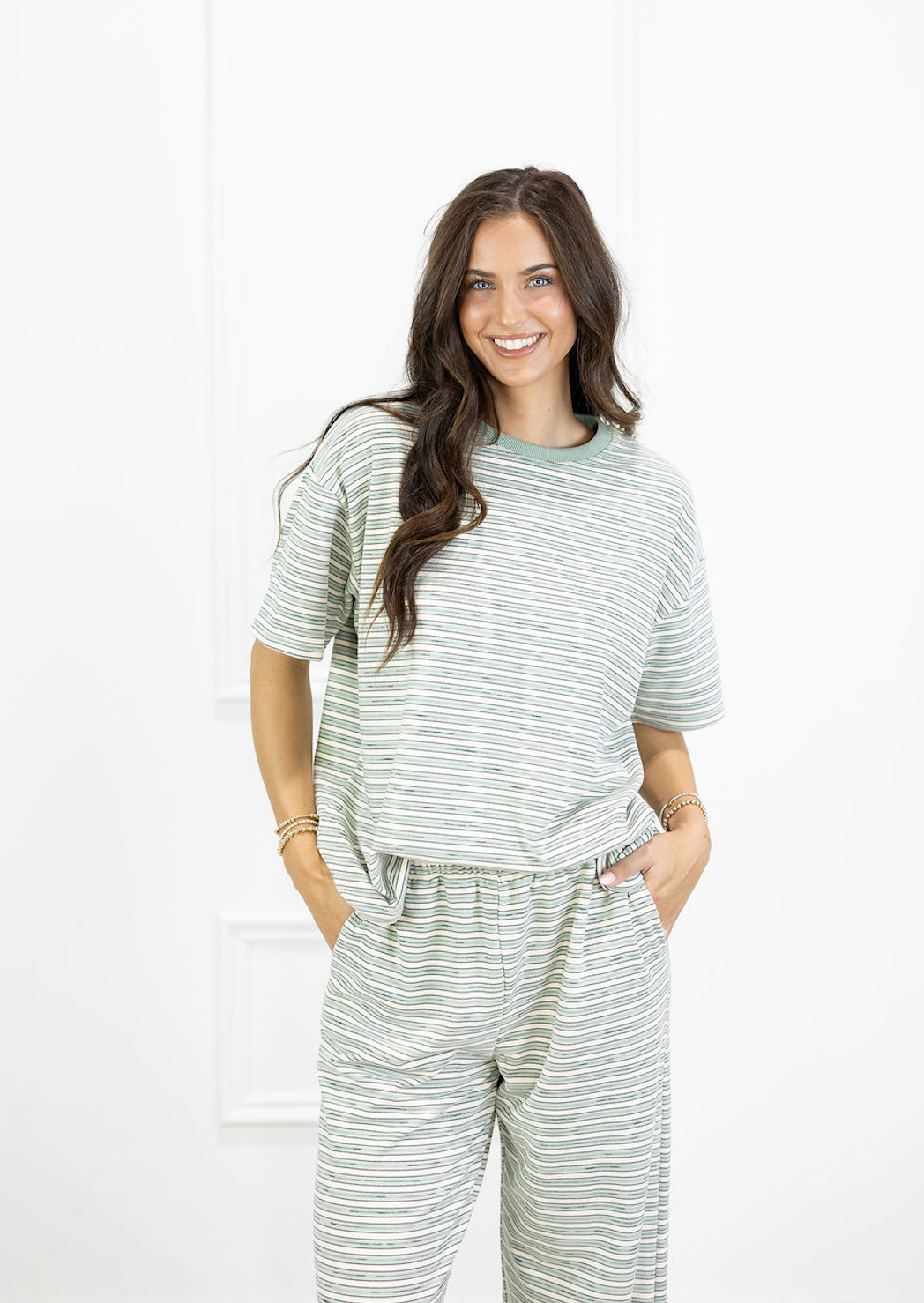 Brushed Knit Stripe Tee Mint