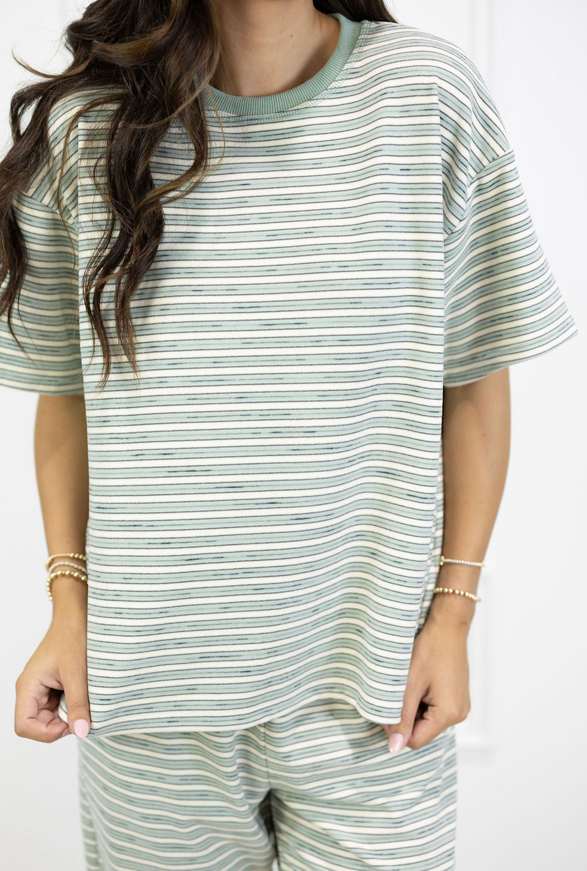 Brushed Knit Stripe Tee Mint