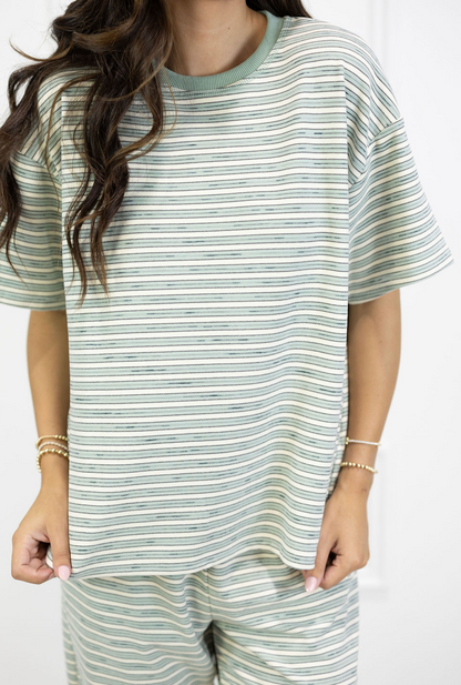 Brushed Knit Stripe Tee Mint
