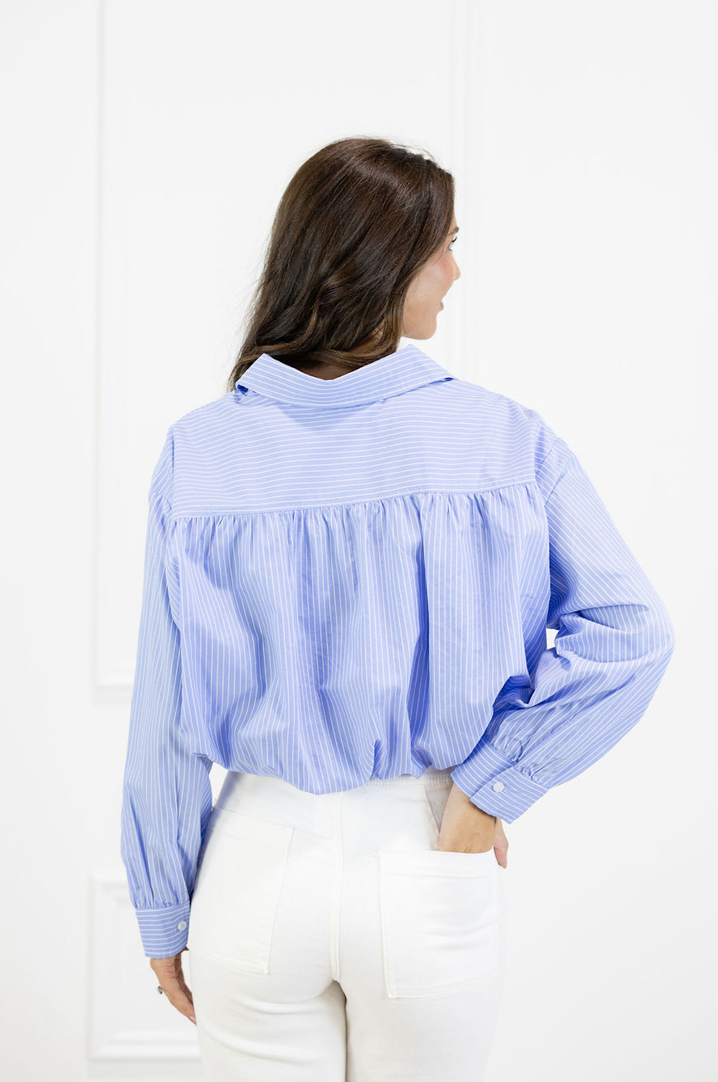 Blue Stripe Balloon Hem Shirt